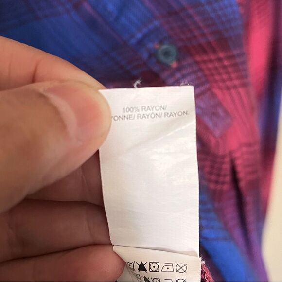 Lucky Brand Purple/Pink Plaid Embellished Long Sleeve Popover Top Size XL - Picture 10 of 13